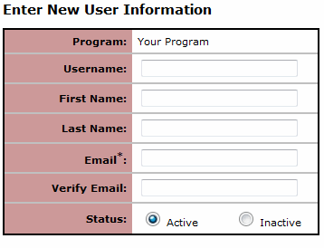 New User Information screen