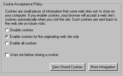 Netscape Navigator Options for cookies